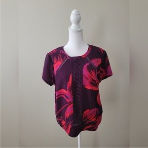 4/15$ Worthington Wine Red Lace Blouse - Petite Large